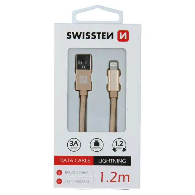 Cablu de date Swissten textil USB / Lightning 1,2 m Gold