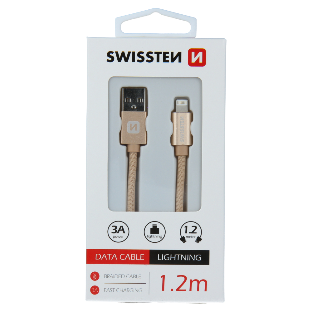 Cablu de date Swissten textil USB / Lightning 1,2 m Gold thumb