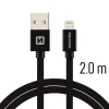 Cablu de date Swissten textil USB / Lightning 2,0 m Negru