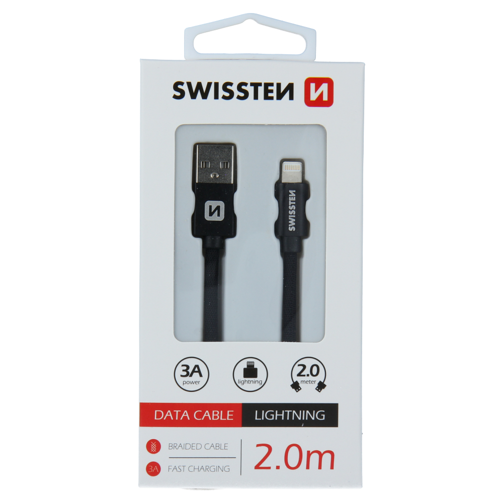 Cablu de date Swissten textil USB / Lightning 2,0 m Negru thumb