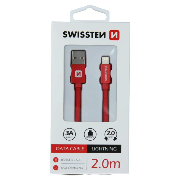 Cablu de date Swissten textil USB / Lightning 2,0 m Rosu