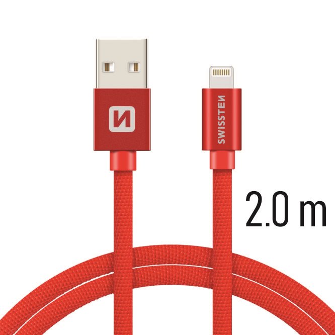 Cablu de date Swissten textil USB / Lightning 2,0 m Rosu thumb