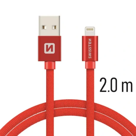 Cablu de date Swissten textil USB / Lightning 2,0 m Rosu
