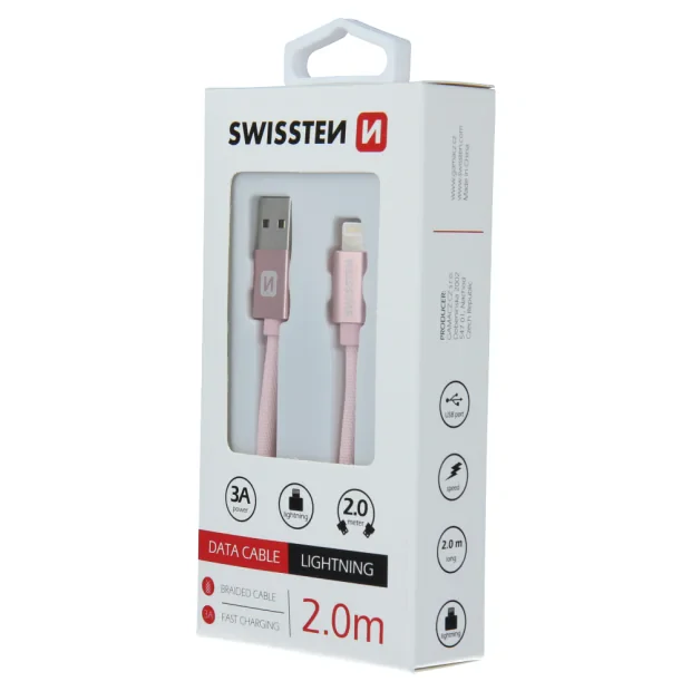 Cablu de date Swissten textil USB / Lightning 2,0 m ROZ / Auriu