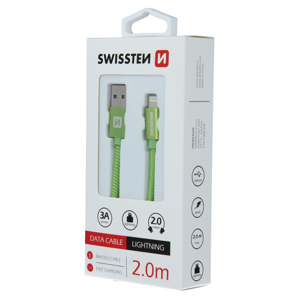 Cablu de date Swissten textil USB / Lightning 2,0 m verde thumb