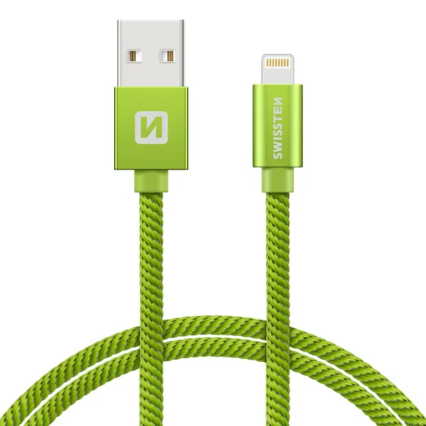 Cablu de date Swissten textil USB / Lightning 2,0 m verde