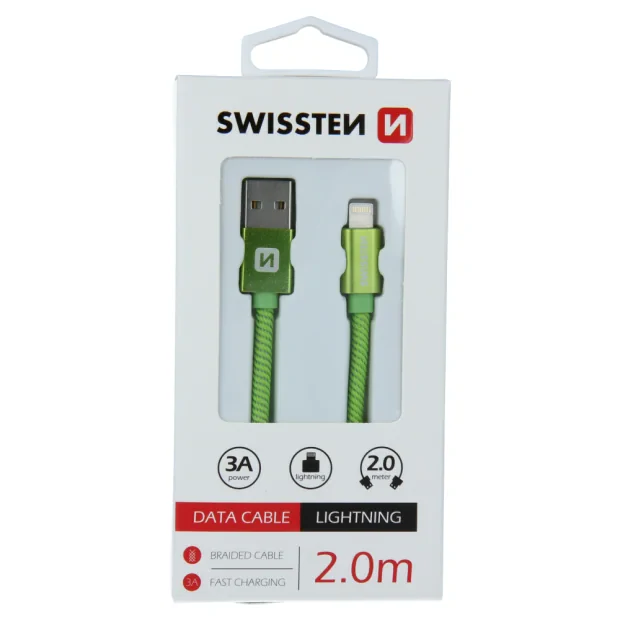 Cablu de date Swissten textil USB / Lightning 2,0 m verde