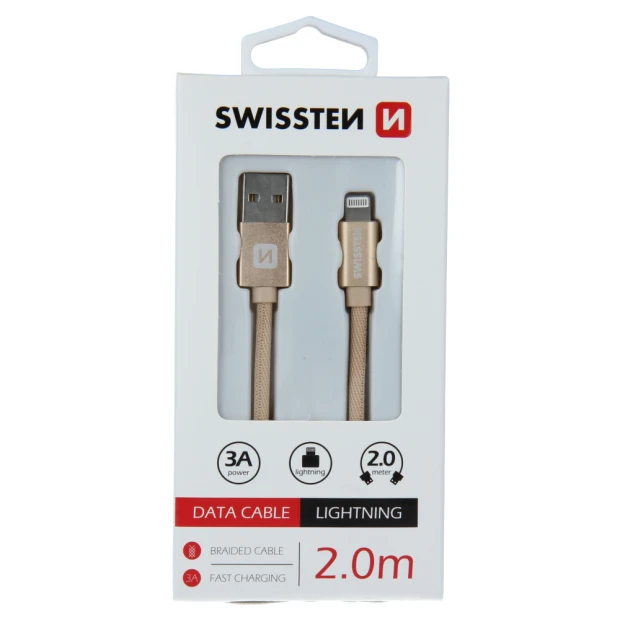 Cablu de date Swissten textil USB / Lightning 2,0 m Gold