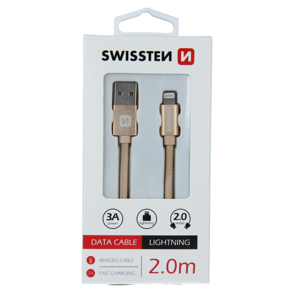 Cablu de date Swissten textil USB / Lightning 2,0 m Gold thumb