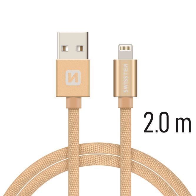 Cablu de date Swissten textil USB / Lightning 2,0 m Gold thumb