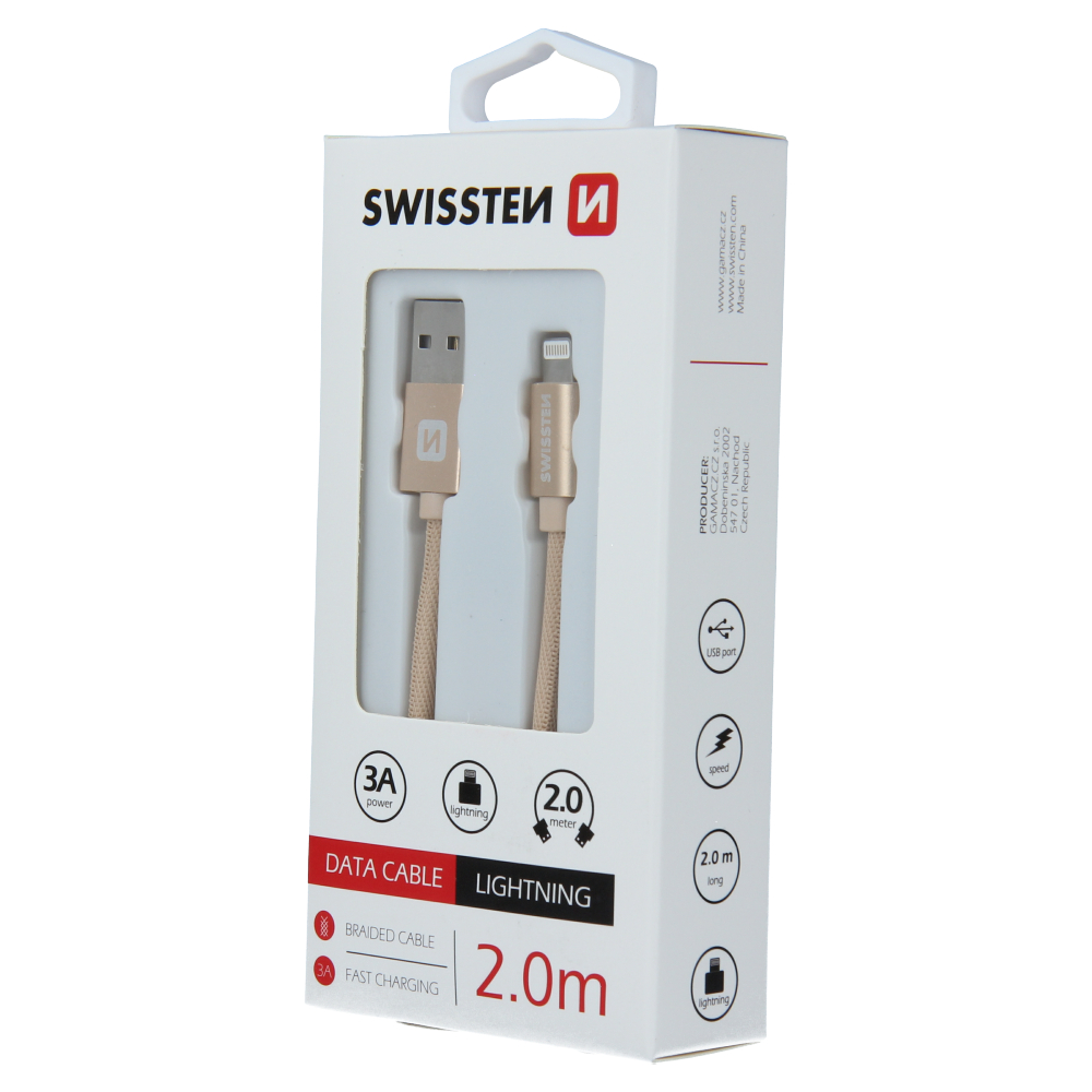 Cablu de date Swissten textil USB / Lightning 2,0 m Gold thumb