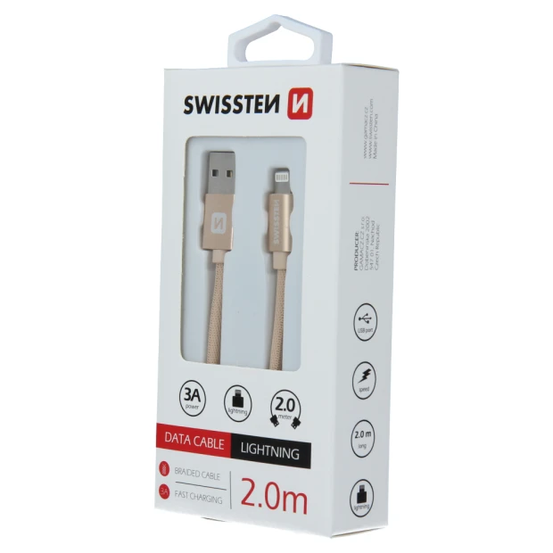Cablu de date Swissten textil USB / Lightning 2,0 m Gold