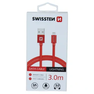 Cablu de date Swissten textil USB / Lightning 3,0 m Rosu