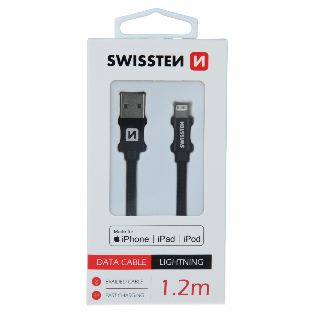 Cablu de date Swissten textil USB / Lightning MFI 1,2 m Negru thumb