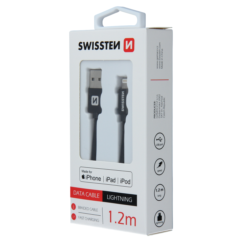 Cablu de date Swissten textil USB / Lightning MFI 1,2 m Negru thumb