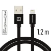 Cablu de date Swissten textil USB / Lightning MFI 1,2 m Negru