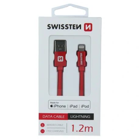 Cablu de date Swissten textil USB / Lightning MFI 1,2 m Rosu