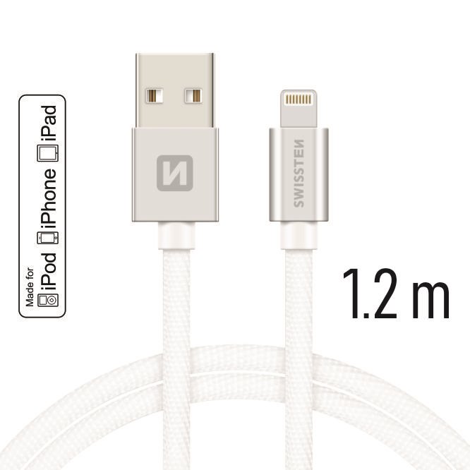 Cablu de date Swissten textil USB / Lightning MFI 1,2 m Argintiu thumb