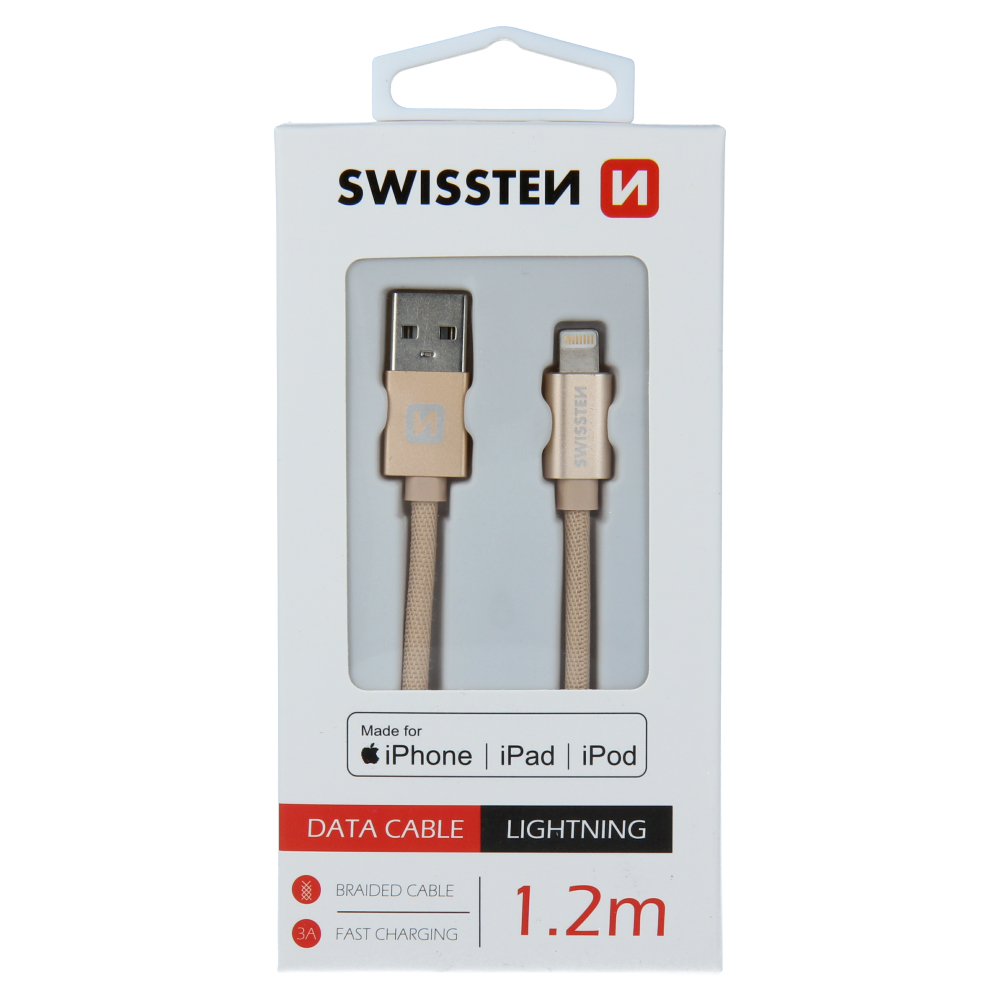 Cablu de date Swissten textil USB / Lightning MFI 1,2 m Auriu thumb