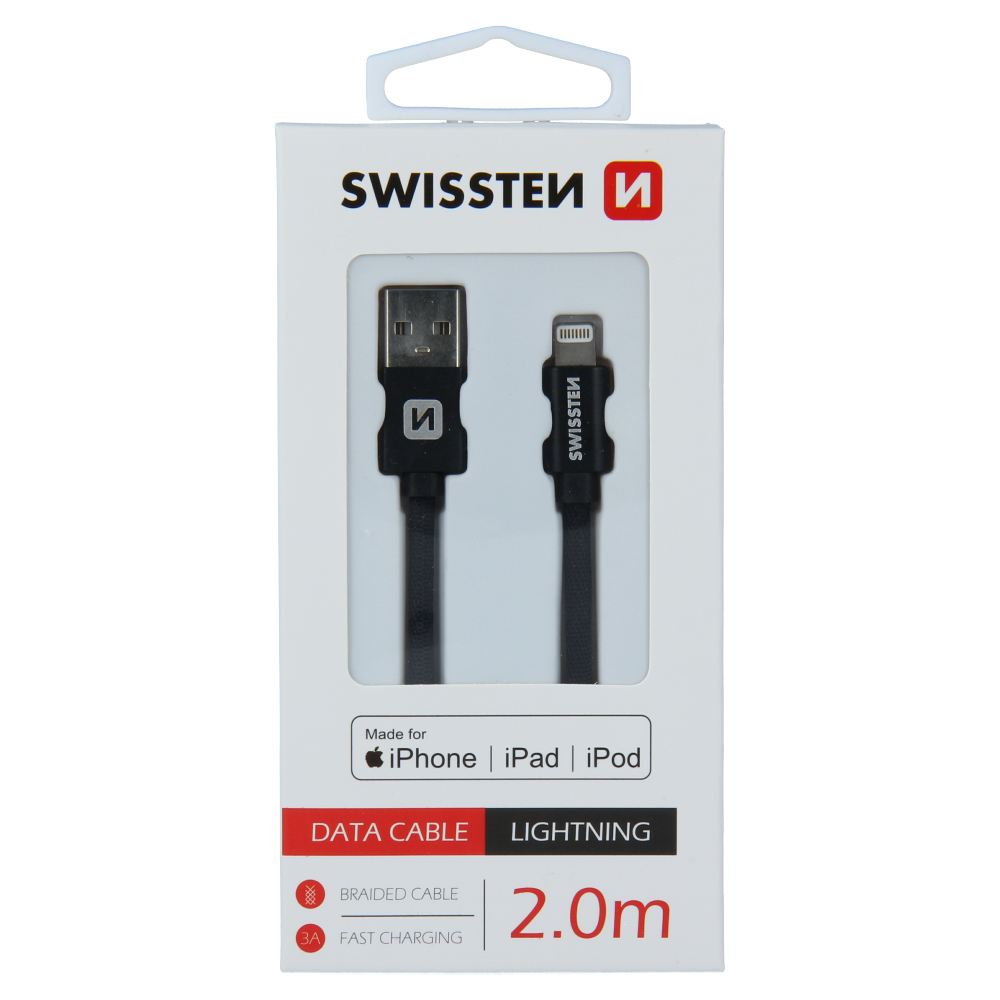 Cablu de date Swissten textil USB / Lightning MFI 2.0 M Negru thumb