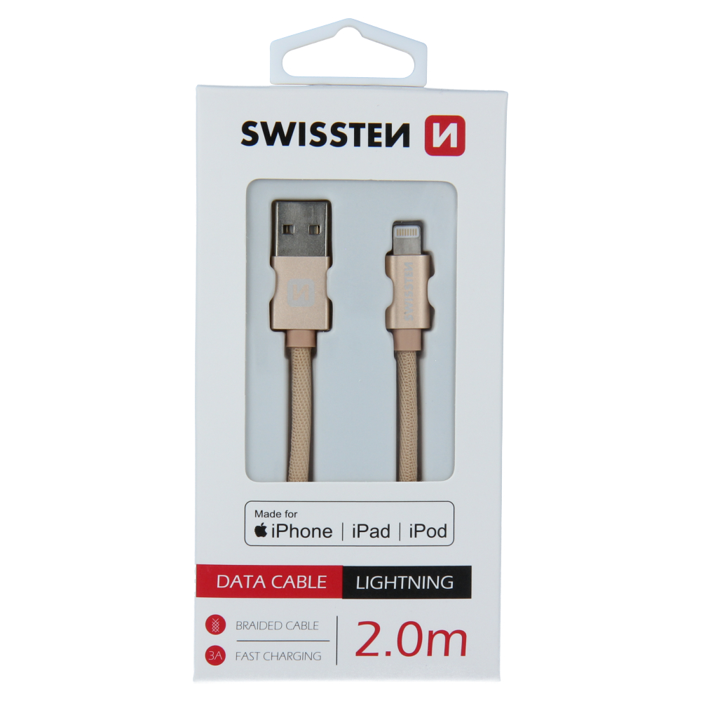 Cablu de date Swissten textil USB / Lightning MFI 2,0 m Auriu thumb