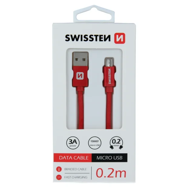 Cablu de date Swissten textil Micro USB 0,2 m Rosu