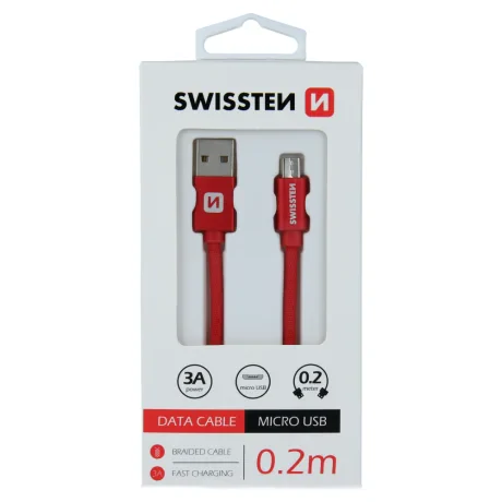 Cablu de date Swissten textil Micro USB 0,2 m Rosu