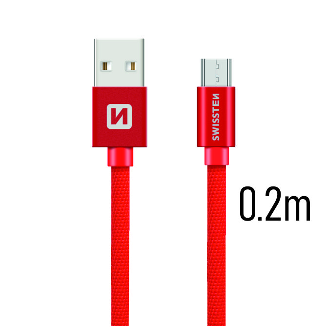 Cablu de date Swissten textil Micro USB 0,2 m Rosu thumb