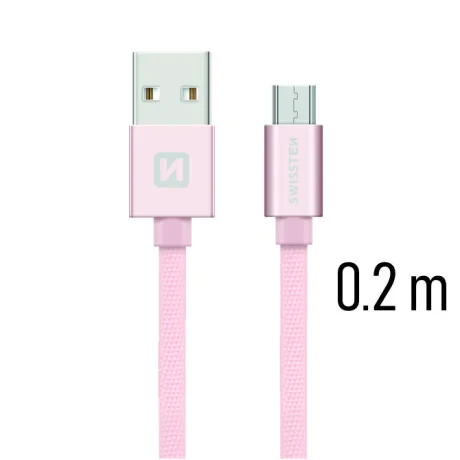 Cablu de date Swissten textil USB / Micro USB 0,2 m ROZ / Auriu