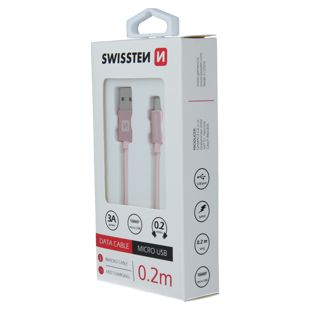 Cablu de date Swissten textil USB / Micro USB 0,2 m ROZ / Auriu thumb