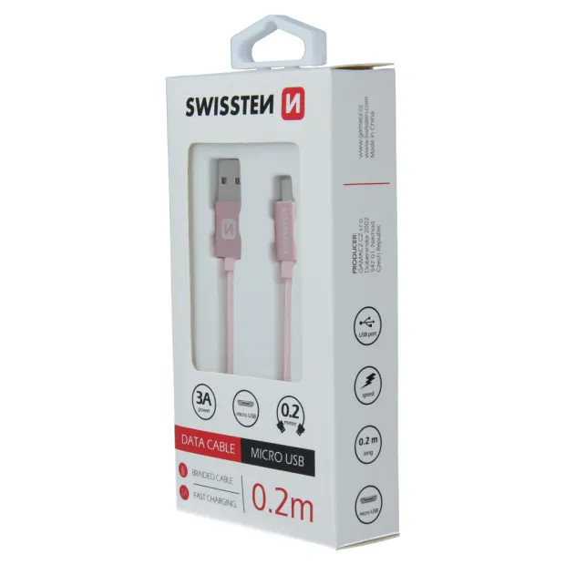 Cablu de date Swissten textil USB / Micro USB 0,2 m ROZ / Auriu