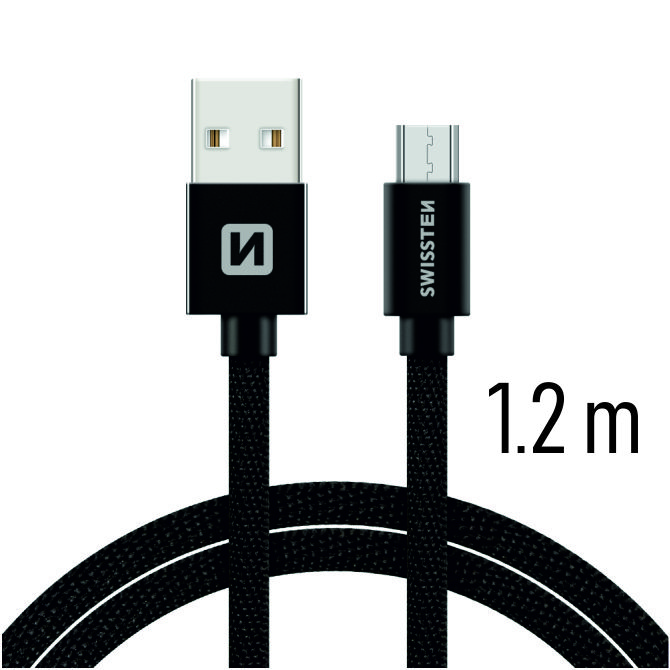 Cablu de date Swissten textil USB / Micro USB 1,2 m Negru thumb