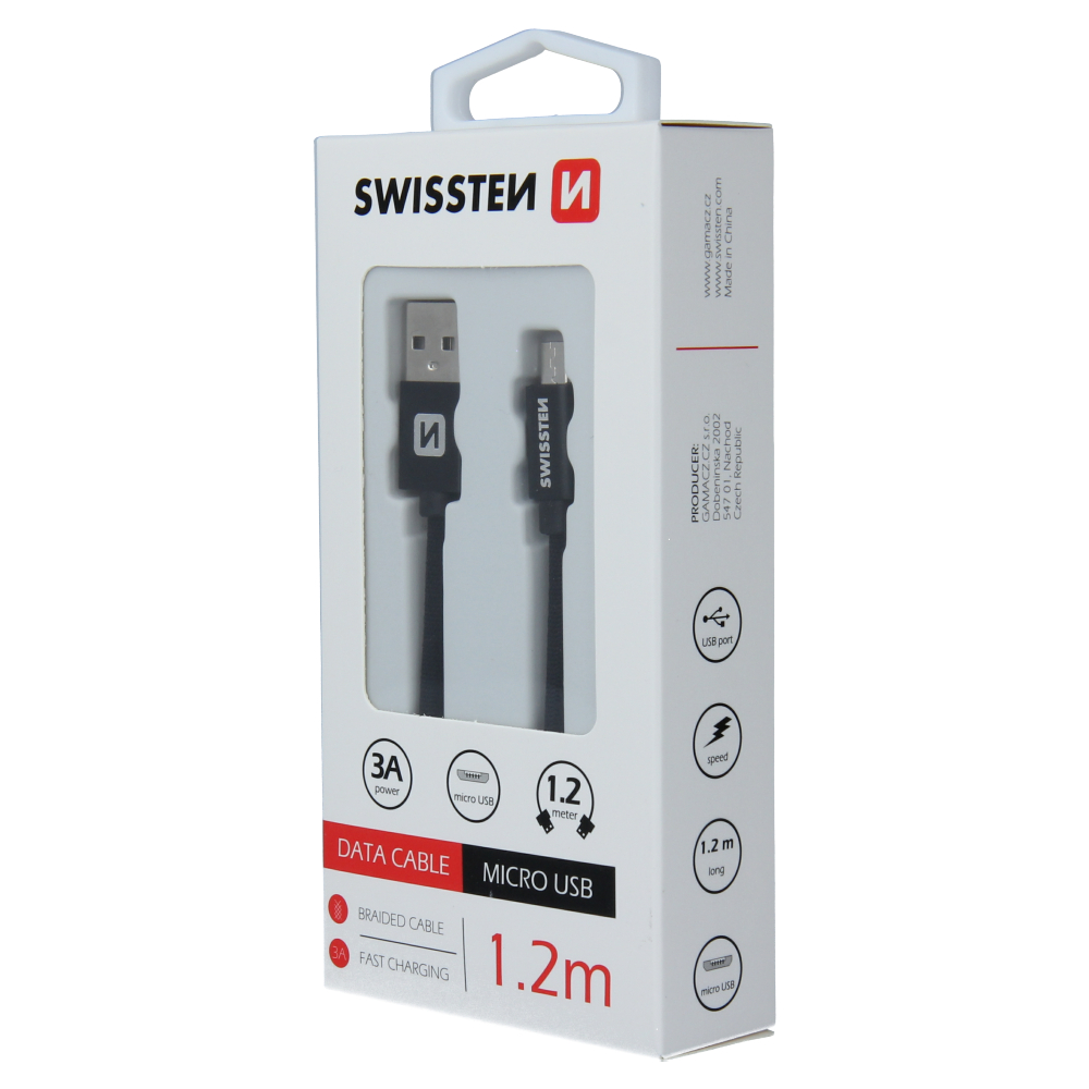 Cablu de date Swissten textil USB / Micro USB 1,2 m Negru thumb