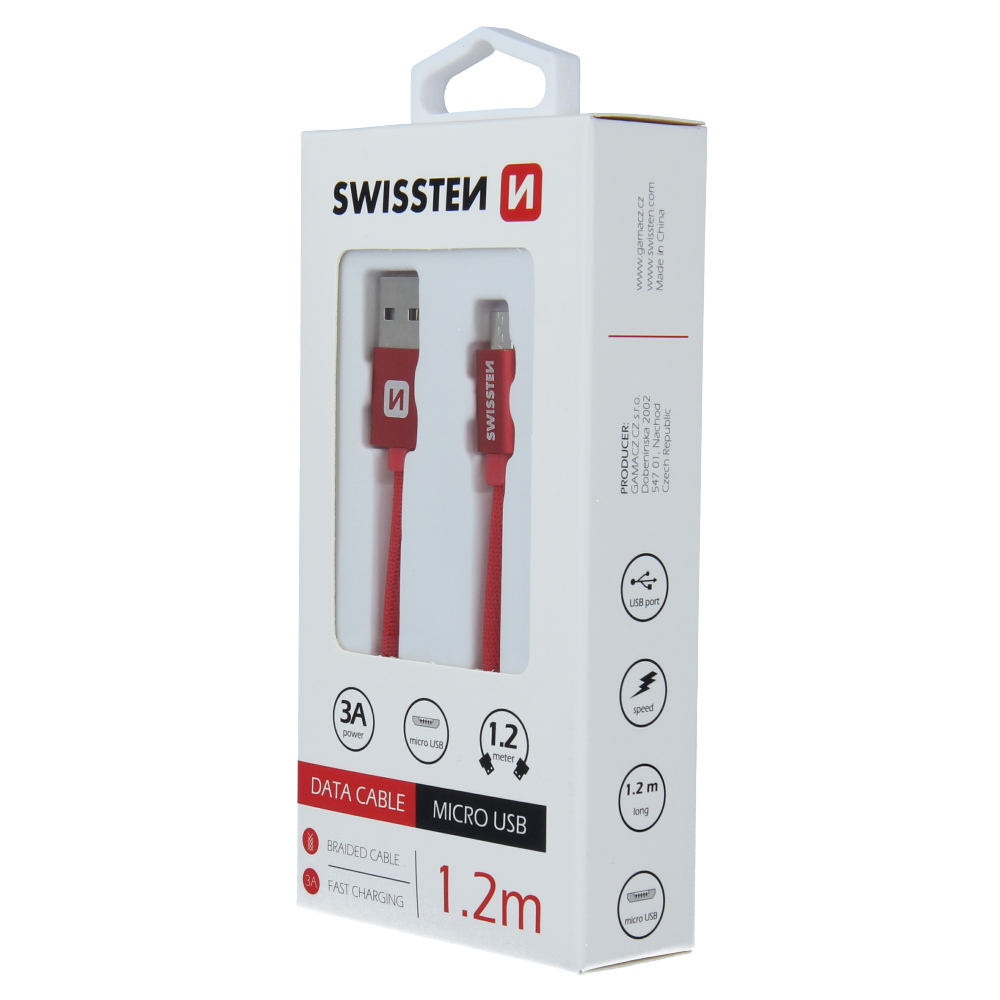 Cablu de date Swissten textil USB / Micro USB 1,2 m Rosu thumb