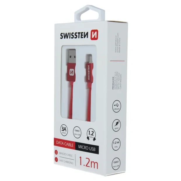Cablu de date Swissten textil USB / Micro USB 1,2 m Rosu