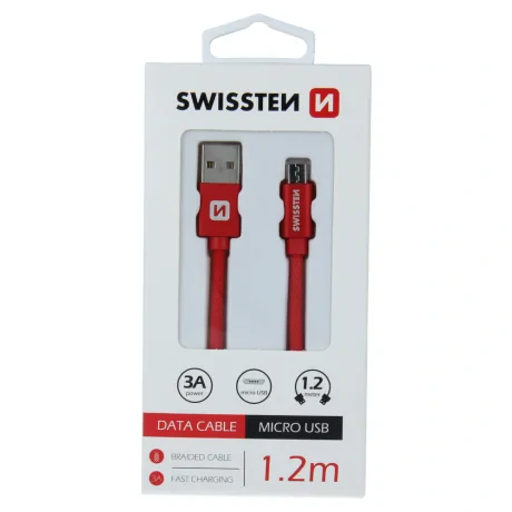 Cablu de date Swissten textil USB / Micro USB 1,2 m Rosu