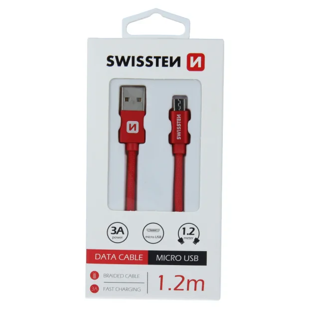 Cablu de date Swissten textil USB / Micro USB 1,2 m Rosu