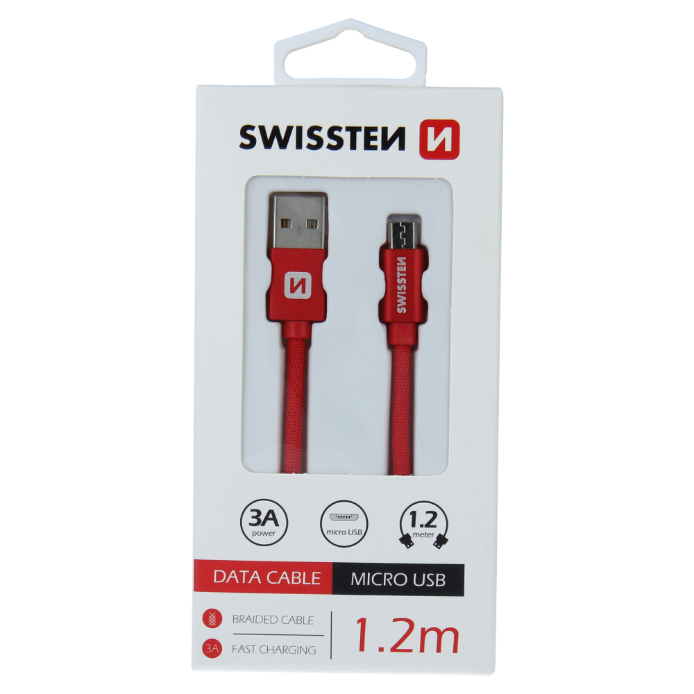 Cablu de date Swissten textil USB / Micro USB 1,2 m Rosu thumb