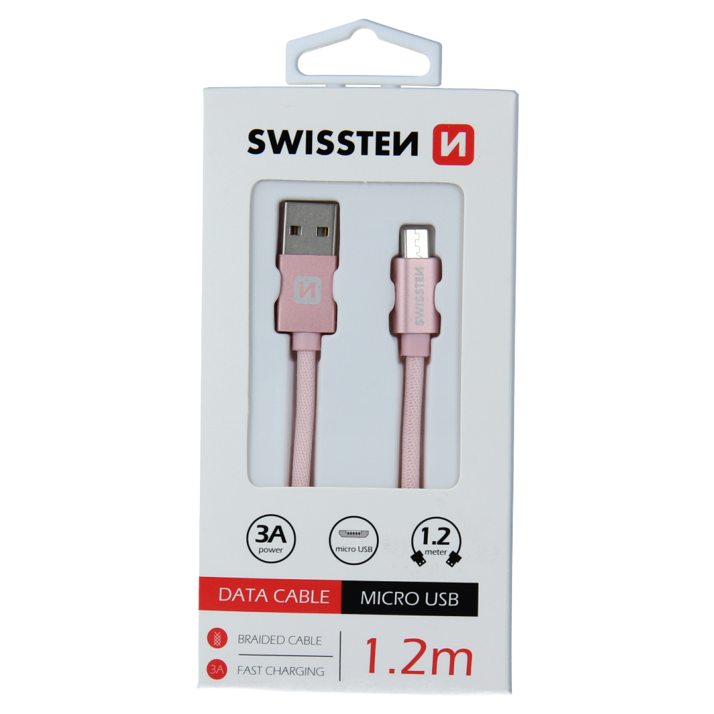 Cablu de date Swissten textil Micro USB 1,2 m ROZ / Auriu thumb