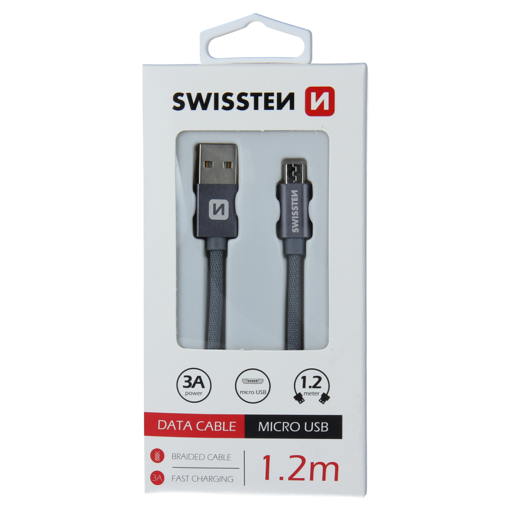 Cablu de date Swissten textil Micro USB 1,2 m gri thumb