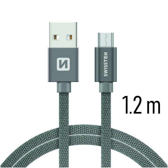 Cablu de date Swissten textil Micro USB 1,2 m gri thumb