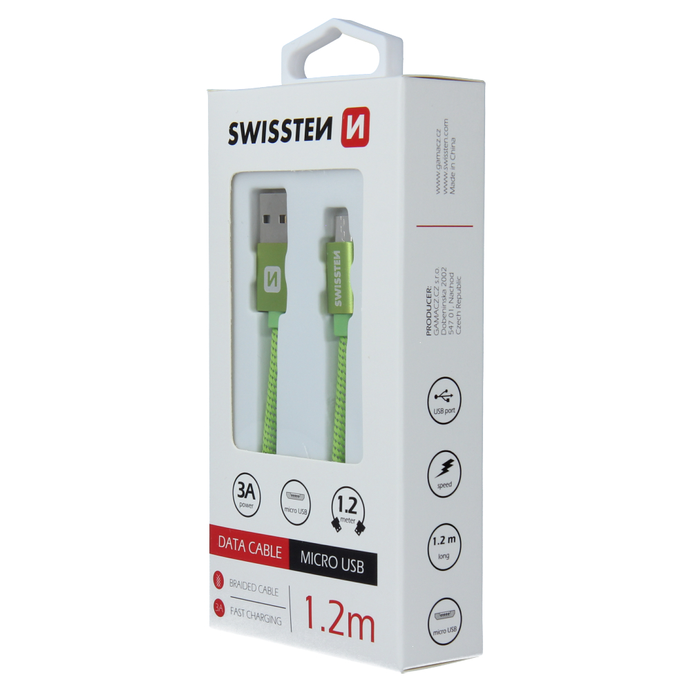 Cablu de date Swissten textil Micro USB 1,2 m verde thumb