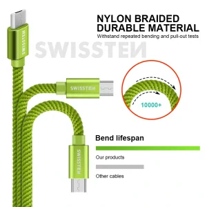 Cablu de date Swissten textil Micro USB 1,2 m verde