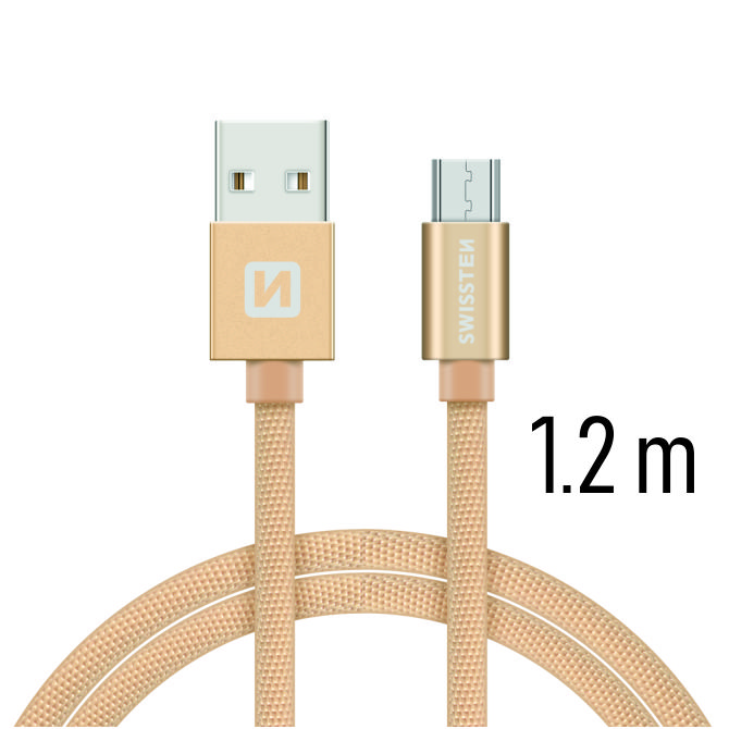 Cablu de date Swissten textil USB / Micro USB 1,2 m Auriu thumb