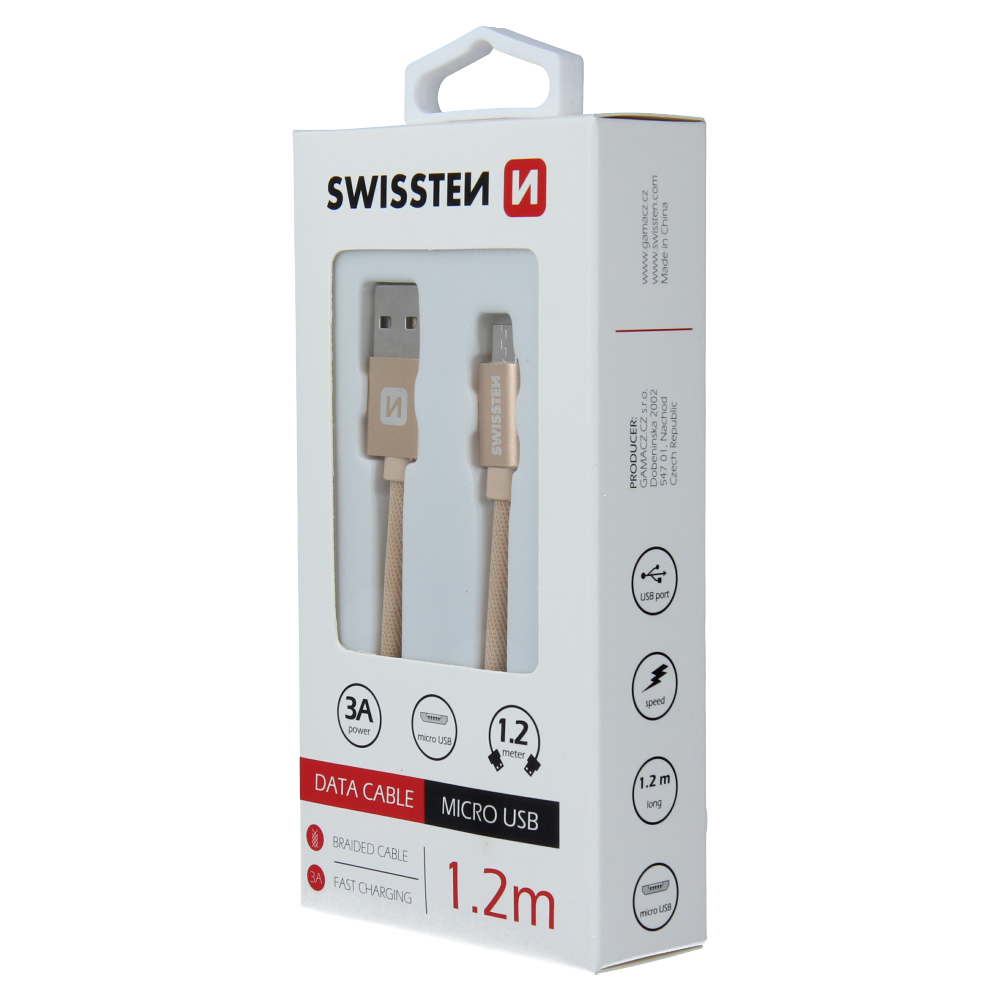 Cablu de date Swissten textil USB / Micro USB 1,2 m Auriu thumb