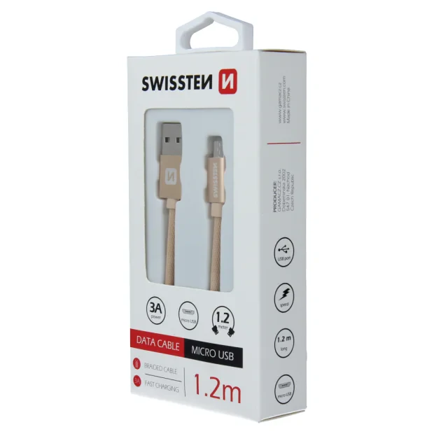 Cablu de date Swissten textil USB / Micro USB 1,2 m Auriu