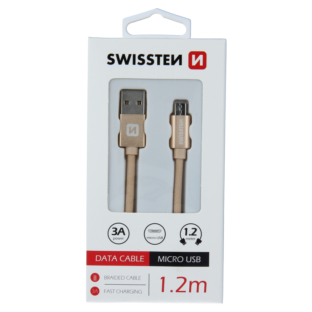 Cablu de date Swissten textil USB / Micro USB 1,2 m Auriu thumb