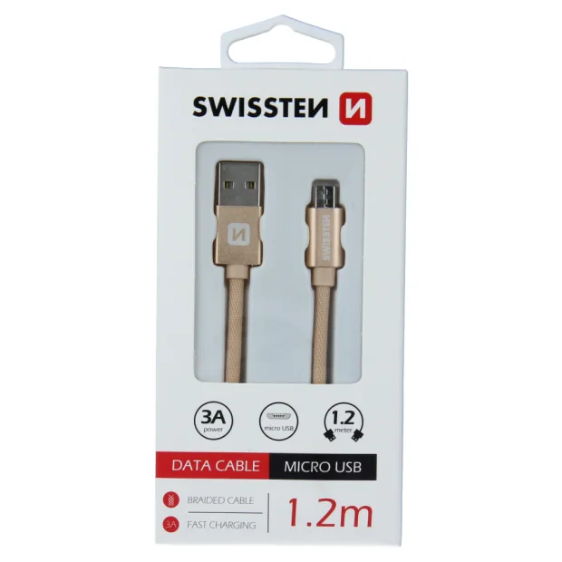 Cablu de date Swissten textil USB / Micro USB 1,2 m Auriu