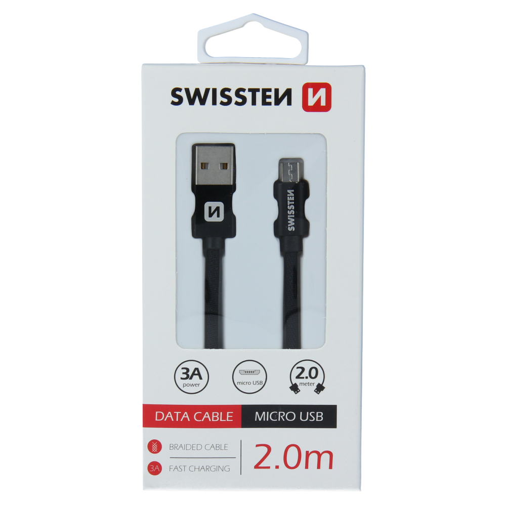 Cablu de date Swissten textil USB / Micro USB 2.0 M Negru thumb