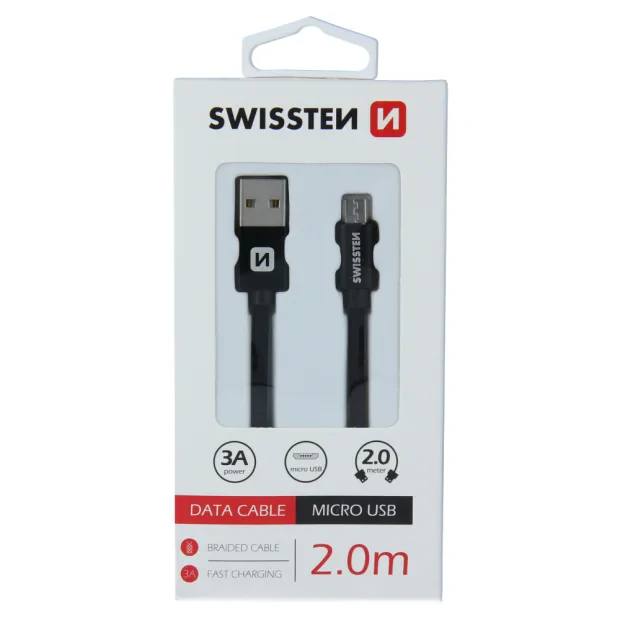 Cablu de date Swissten textil USB / Micro USB 2.0 M Negru